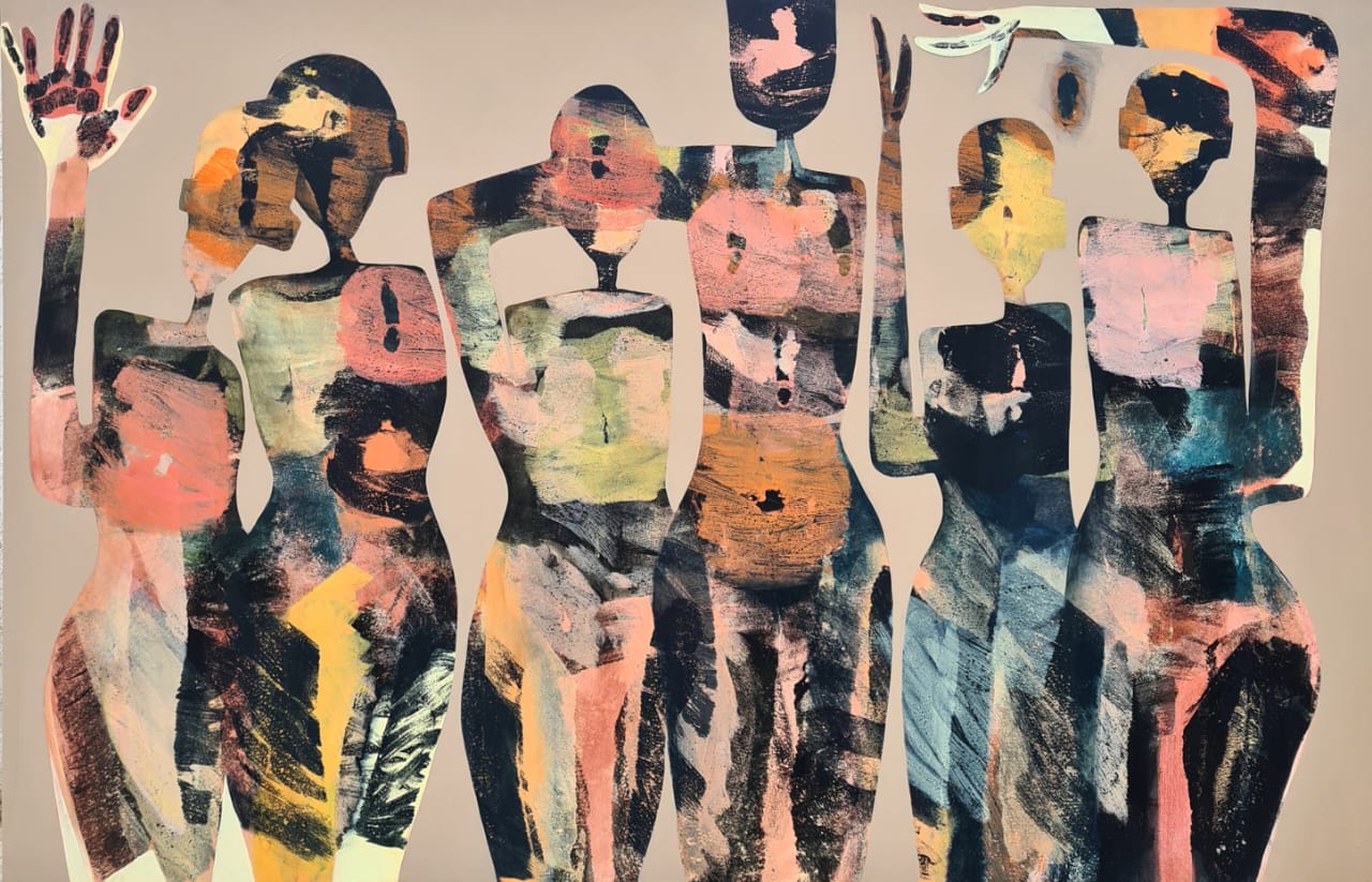 deux-à-deux, acrylique sur toile, 94x20 cm